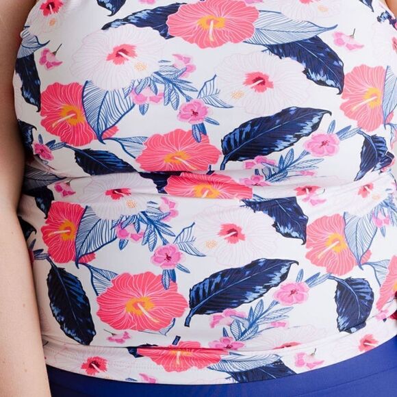NWT Set Tankini Midrise Bikini Swimsuit Set Full Coverage in Pink/Blue Floral - Picture 10 of 16
